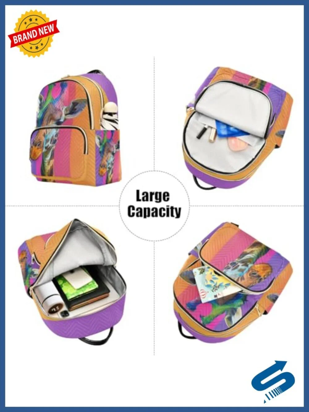 ALAZA Colorful Giraffe Small Backpack Purse for Women Travel Bag Lightweight